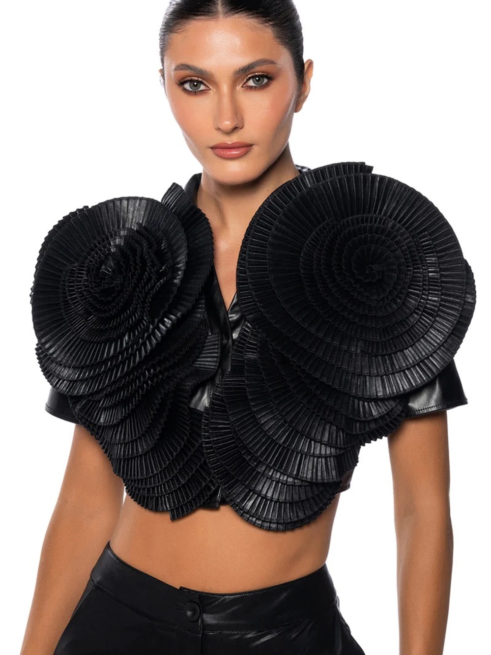 The AKIRA Label Lotus Flower Bomb Faux Leather Collared Top